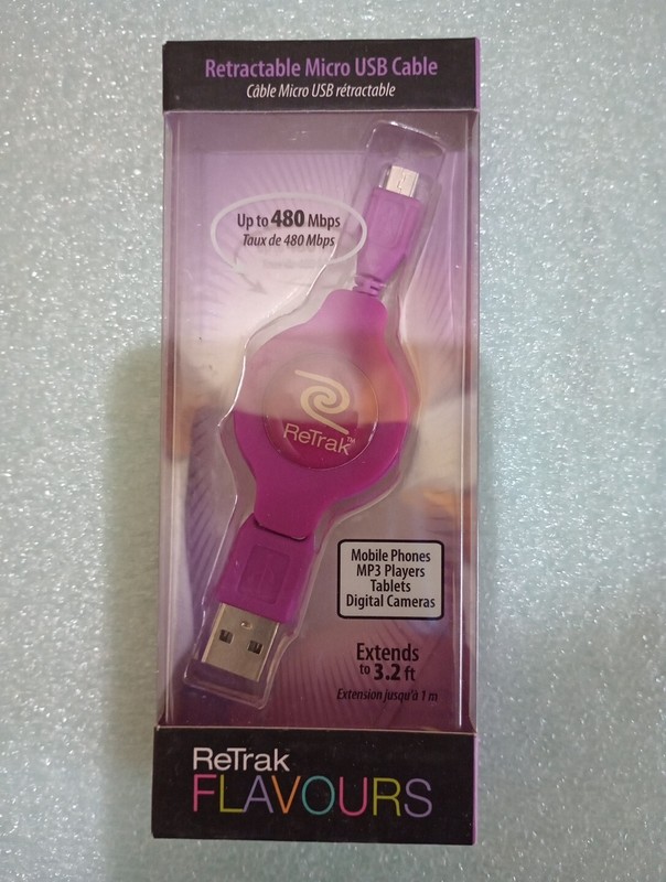 Retrak Flavours Purple Retractable Micro USB Cable New.