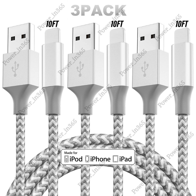 10Ft USB Charger Cable Braided For iPhone 14 13 12 11 X 8 7 6 Plus Charging Cord