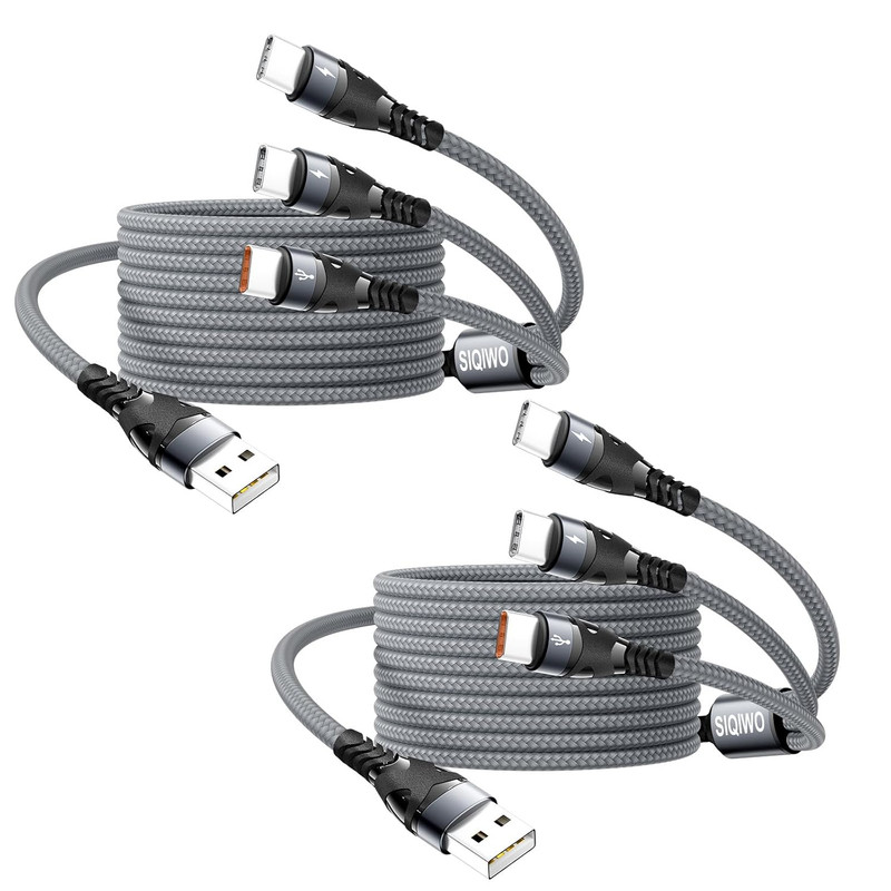 SIQIWO 3 in 1 USB C Multi Charging Cable 4Ft, QC 3.0 Fast Charging 2 Pack | Nylo