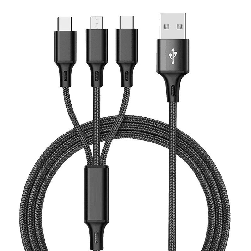 3 in 1 USB Charging Cable Type C Micro USB Multi Charger Cord 1.2M 2M 3M