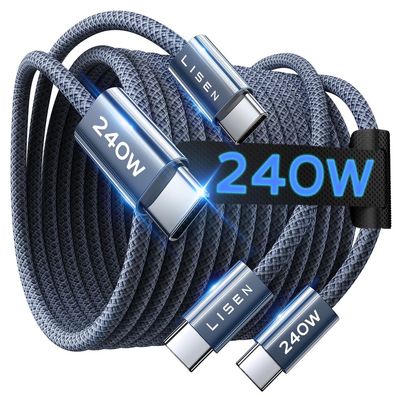 LISEN USB C to USB C Cable 240W C to C Cable Fast Charging 6.6FT+6.6FT Midnight