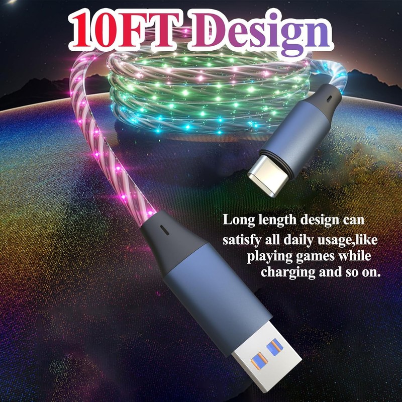 10FT Type C LED Light Up 66W Starry USB A to C RGB gallery