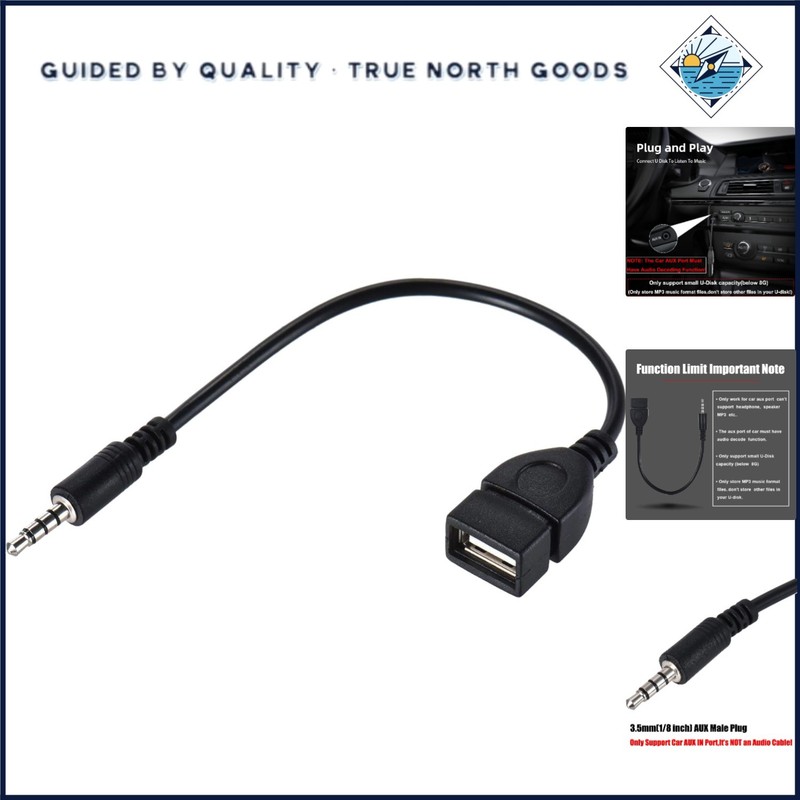3.5mm Male to USB Female Converter for Car AUX Port Music Functionality