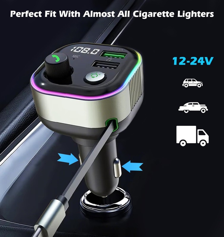 Bluetooth 5.4 FM Transmitter for Car, 36W(12V)-65W(24V) Type C Retractable Co... gallery