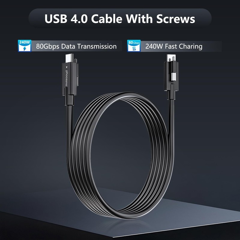 3FT USB4 Cable ScrewLock 80Gbps 240W 8K Thunderbolt 4/3 Machine Vision gallery