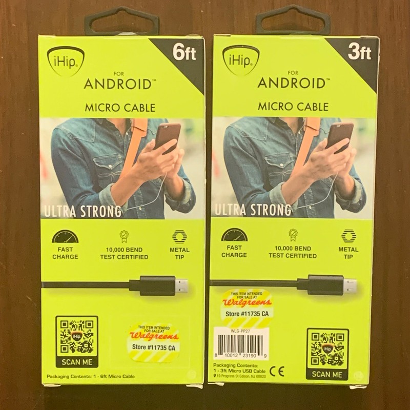 NEW iHip Micro *Lot Of 2* USB Cable w/Rubber Finish for Android Devices - SEALED gallery