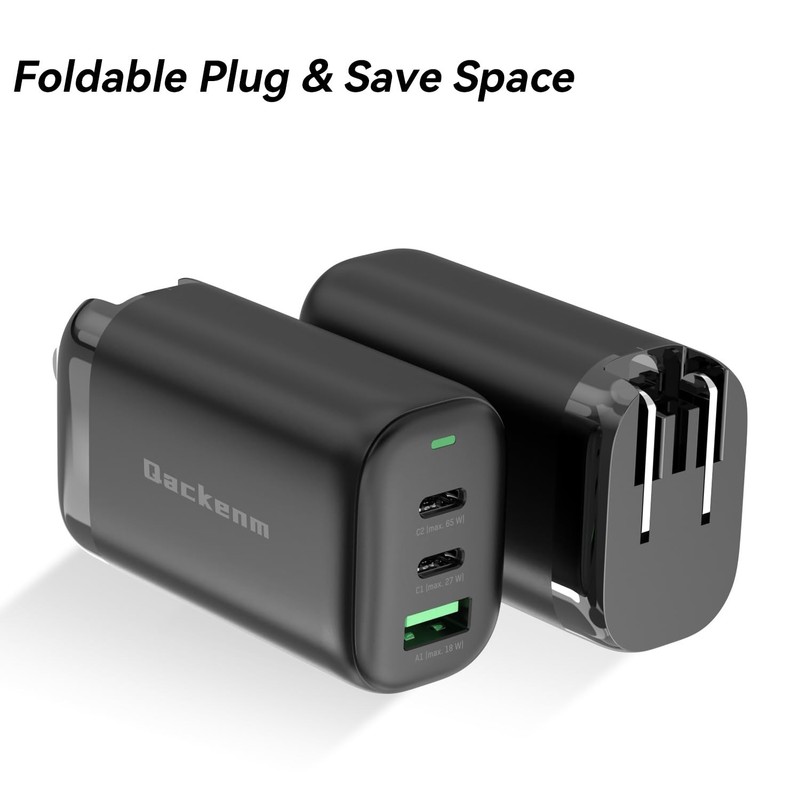 65W USB C Charger Block, 3 Ports GaN USB C Wall Charger, Foldable Fast Chargi... gallery