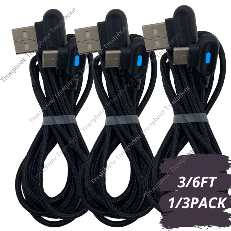 3/6Ft 90 Degree Right Angle USB C Fast Charger Cable Type C For Samsung/Android