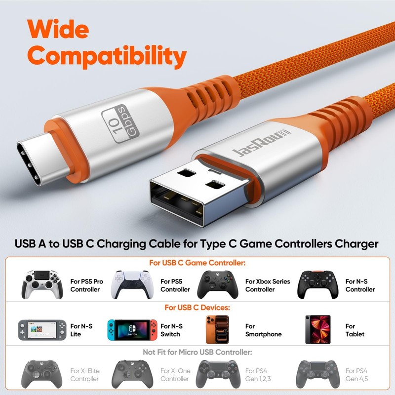 10ft USB to USB C Data Cable 2-Pack, 3A 10Gbps Fast Charging Cord for PS5, Xbox, gallery