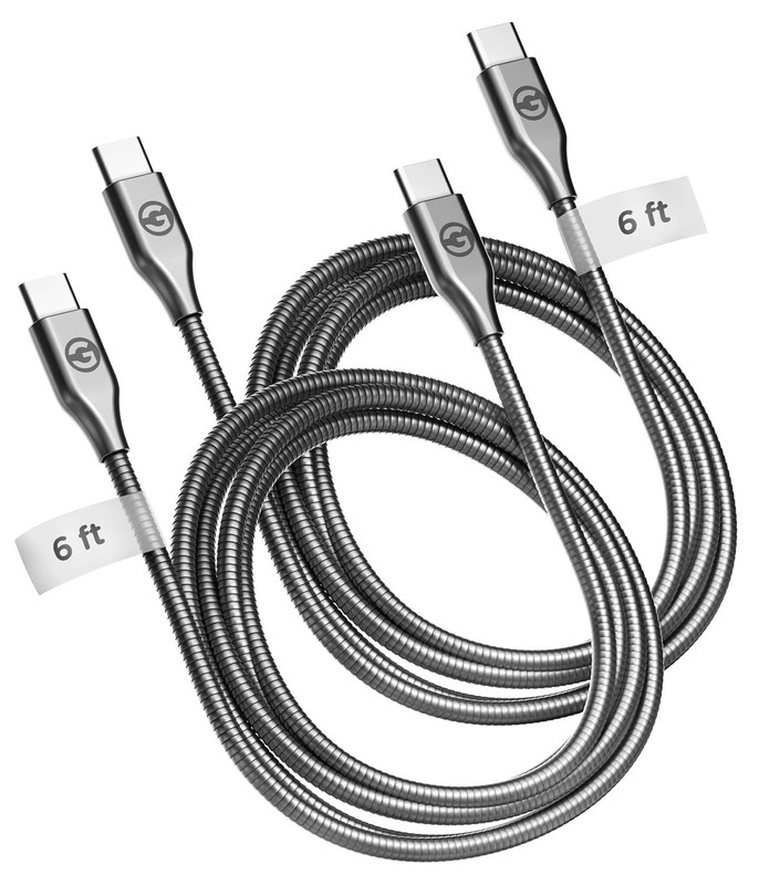 Pet Proof USB-C to USB-C Cables 2 Pack 6ft Braided Metal Fast Charging Grey gallery