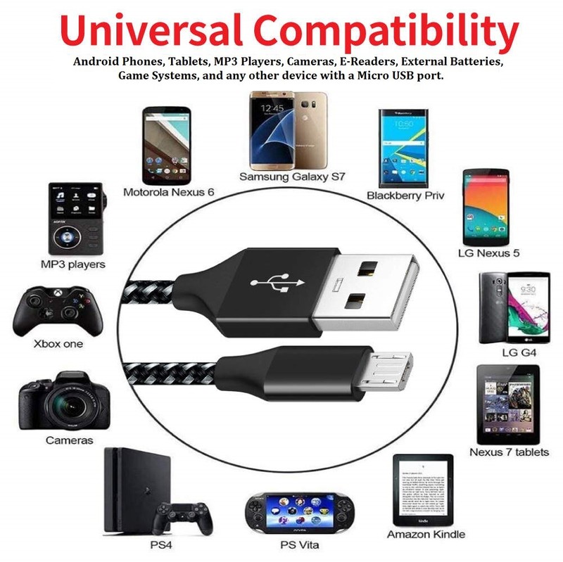 Micro to USB-A High Quality Braided Nylon Cable in 6 Colors 3/6/10 feet gallery