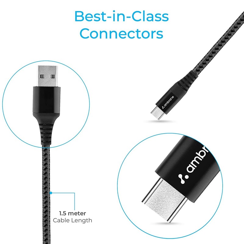 Ambrane Unbreakable 3A Fast Charging Braided USB - Type C Cable – 1.5 m RCT15(A) gallery