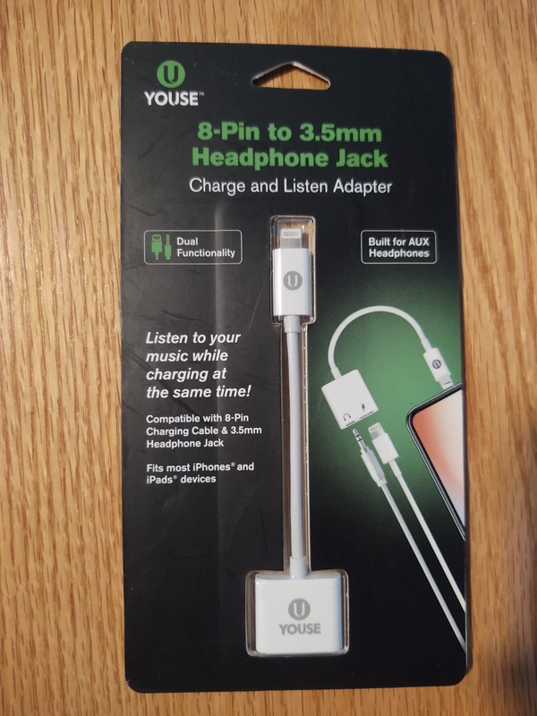 Youse 8-pin to 3.5mm Headphone Jack Charge and Listen Adapter