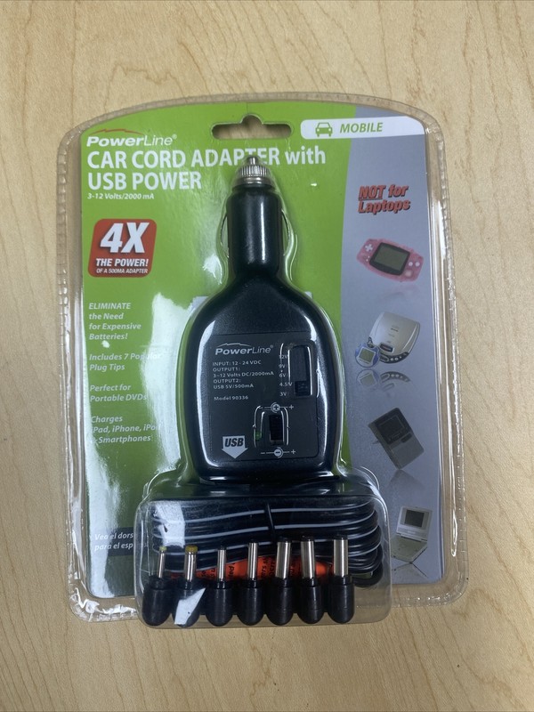 Power Line Universal Car Cord Adapter With USB Power B59