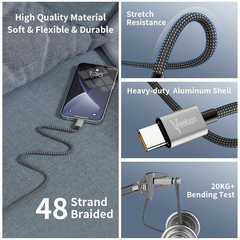 60W USB C Fast Charging Cable, 4ft 2-in-1 for Multi Devices gallery