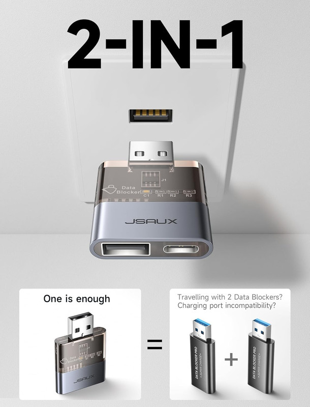 USB Data Blocker(2-Pack), Transparent 2-In-1 USB a Male to USB a & USB C Female gallery