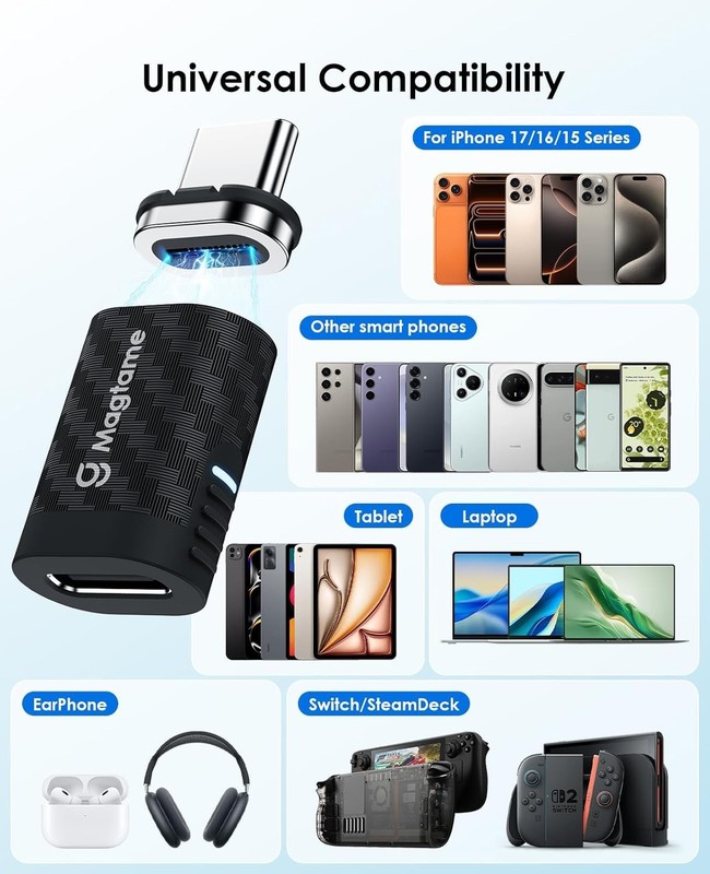 Magnetic USB C Adapter 24Pin 240W Carbon Fiber Plastic 1 Pack, Straight Type-... gallery