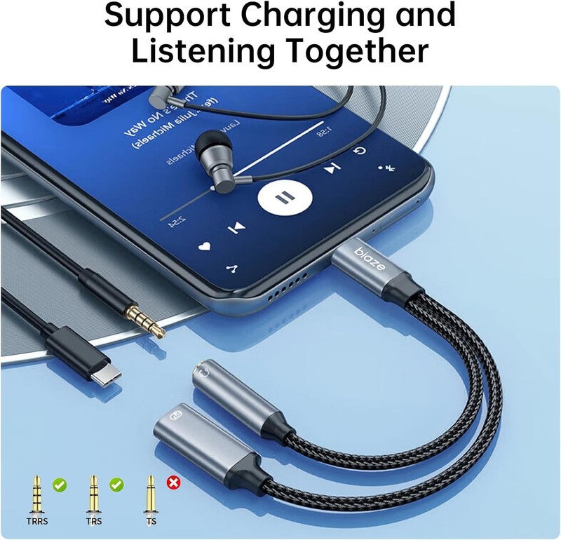 USB C to 3.5mm Headphone and Charger Adapter, 2-in-1 USB C to Aux Audio Jack and gallery