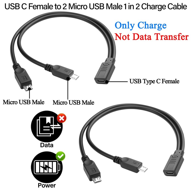 USB to 2 Micro USB 1 in 2 Splitter Charging Short Cable 5V3A USB Female to Du... gallery