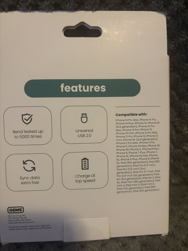 Charge Up 6 ft. (1.8 m) USB-C to Lightening Cable, Color Teal, ~New in Box~ gallery