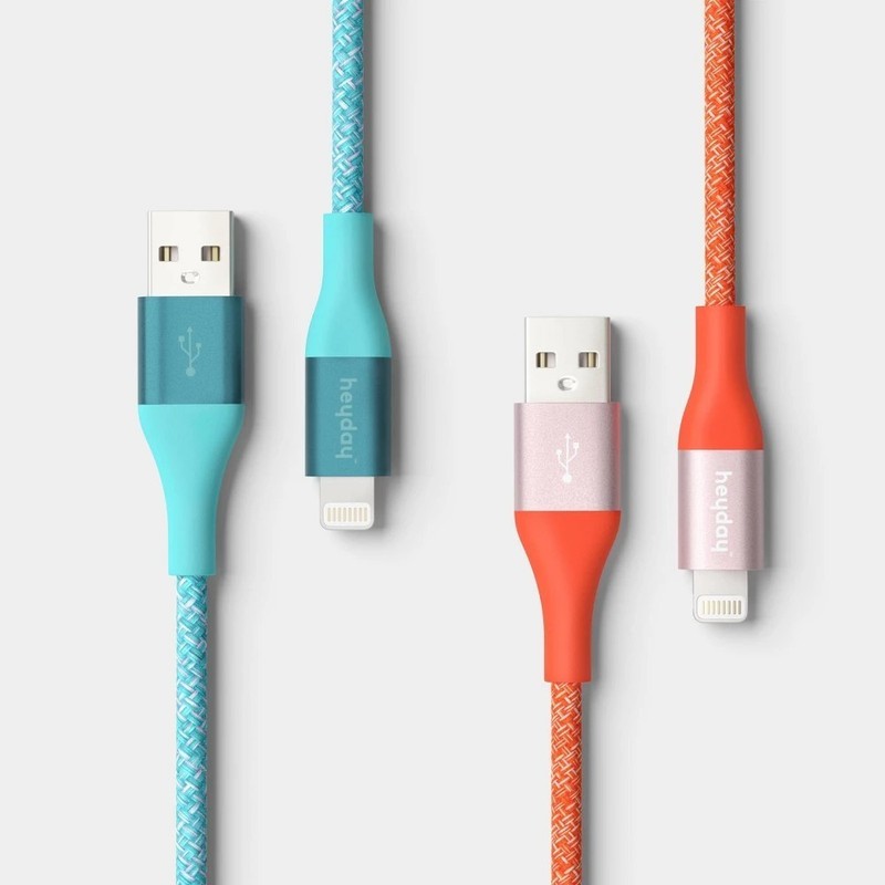 10ft USB-A to Lightning Braided Cable 2pk heyday Turquoise Poppy MFI CERTIFIED