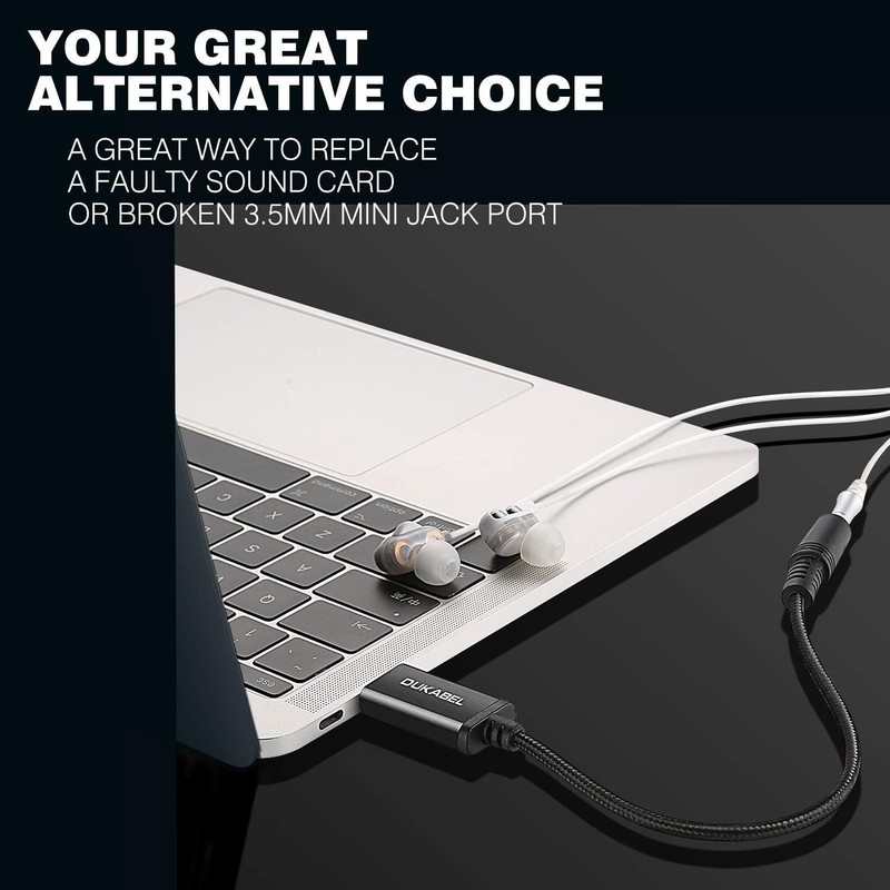 USB Headphone Adapter 9.8 Inch - TRRS Mic-Supported Sound Card for PC & PS5 gallery
