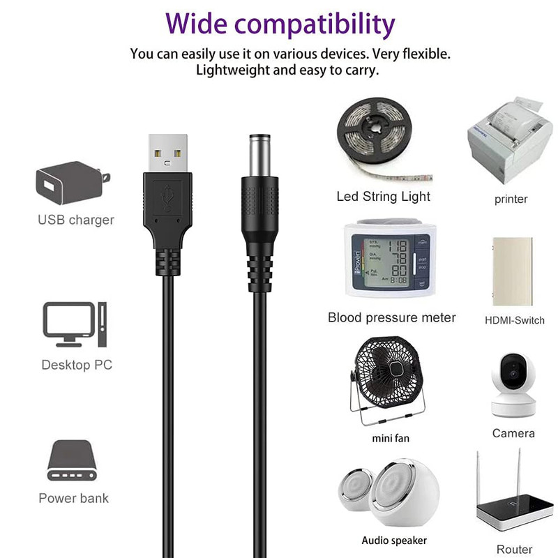 USB to DC 5V Power Cord, Universal DC 5.5X2.1Mm Plug Jack Charging gallery