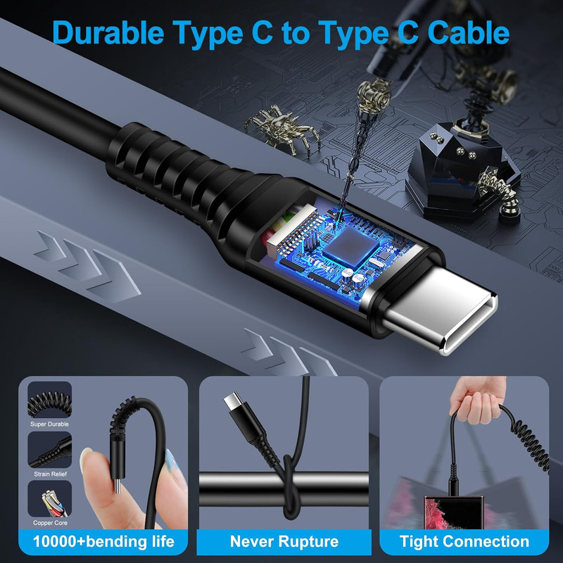 Android Auto USB C to USB C Cable 3FT Type C Fast Charging Coiled Samsung Charge gallery