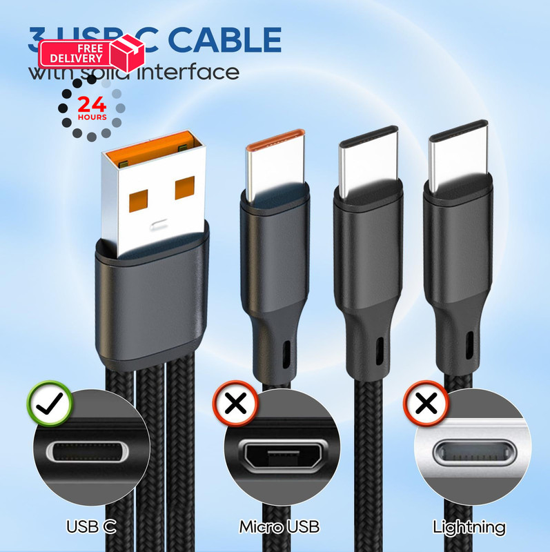 UCEC 2-Pack USB C Multi Charging Cable, 3 in 1 Braided Nylon 3.9 feet, Black gallery