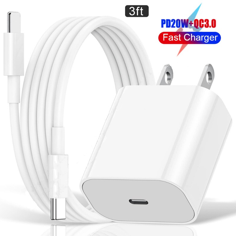 20W PD Power Adapter Fast Wall Charger USB-C Cable for iphone 14 13 12 11 X XR