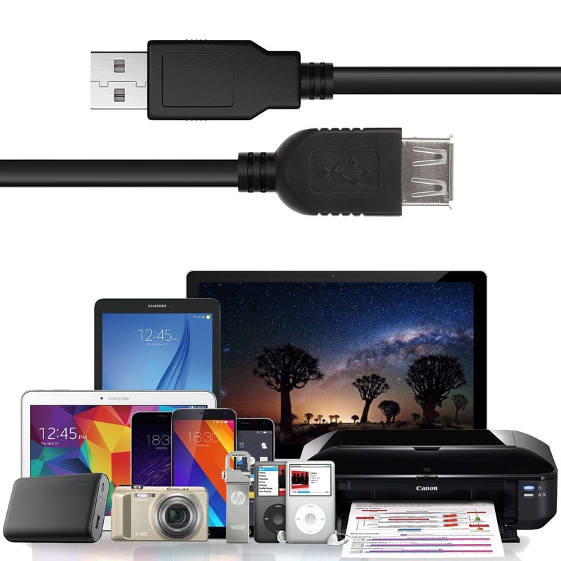 Long USB 2.0 Extension Cable Cord for Mouse, USB Keyboard, Flash Drive, Camera