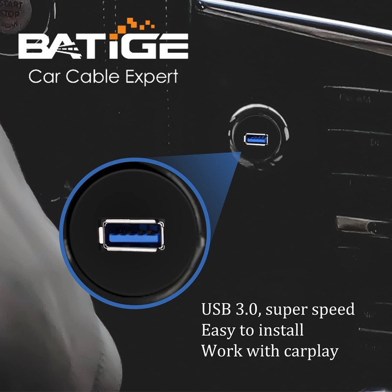 BATIGE Single Port USB 3.0 Male to Female AUX Car Mount Flush Cable 1ft gallery
