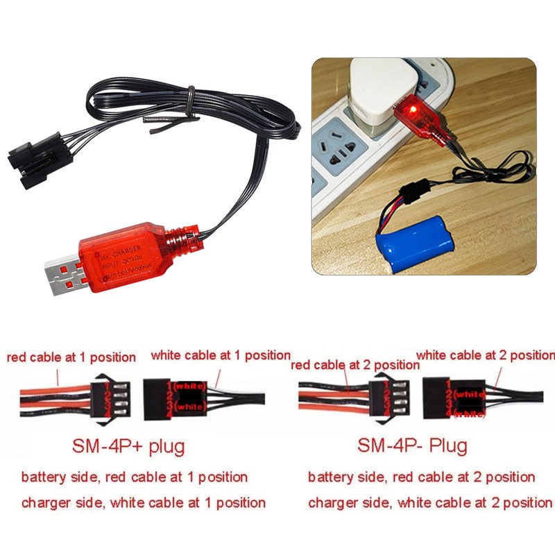 USB Charger Cable 7.4V SM4P Li-ion Battery Reverse Charging Electric Toy gallery