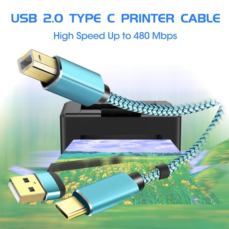 25ft Printer Cable, 2-in-1 USB & USB A to USB B Cord, High Speed Nylon Braide... gallery