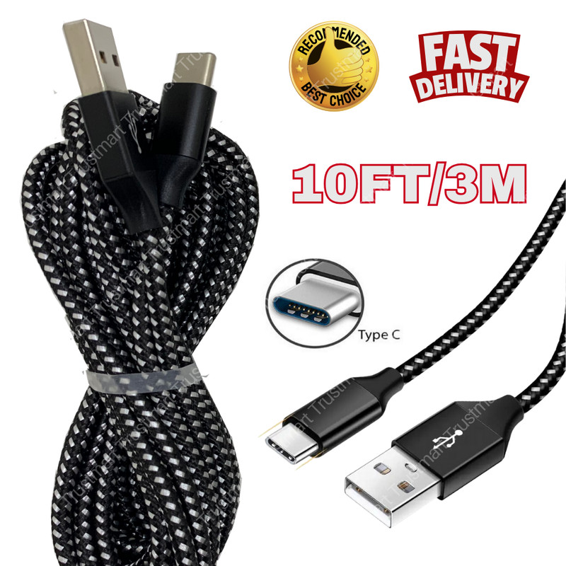 10ft Long USB C Fast Charger Cable For Samsung Android Type C Charging Data Cord