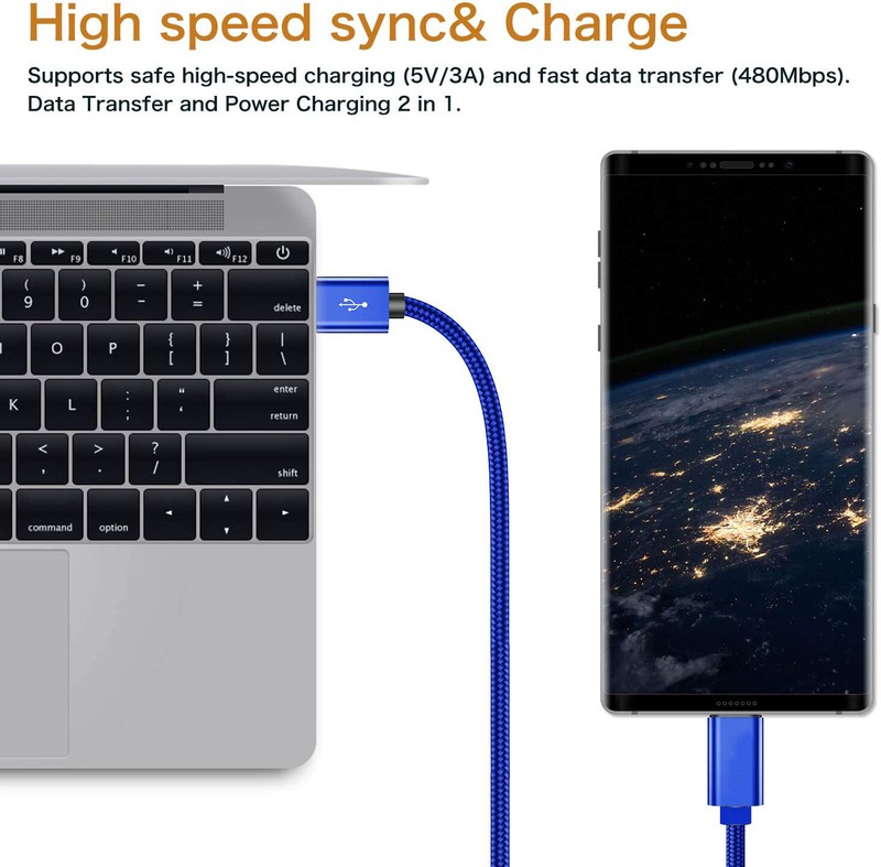 2 Pack Braided USB C Type-C Fast Charging Data SYNC Charger Cable Cord Blue gallery