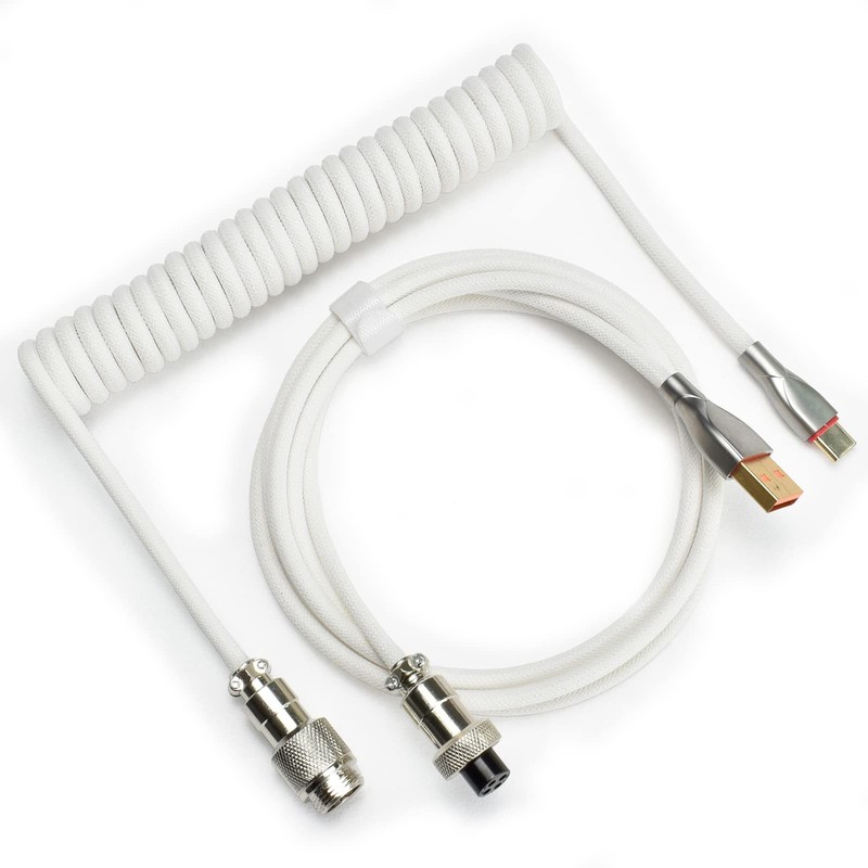 Braided Keyboard Cable 1.5m Coiled TypeC to USB A Detachable Aviator White