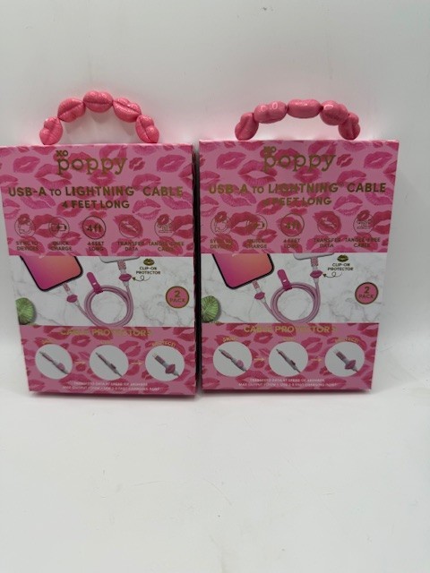 XO Poppy USB A Cable 4ft iPhone Charger Pink Lips Lot of 2 gallery