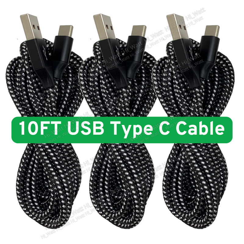 3/6Pack Braided USB C Type-C Fast Charging Data SYNC Charger Cable Cord 10FT Lot