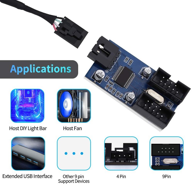 9 Pin 2 in 1 Internal USB Splitter Cable, 9 pin USB Header Male 1 to 2 Female... gallery