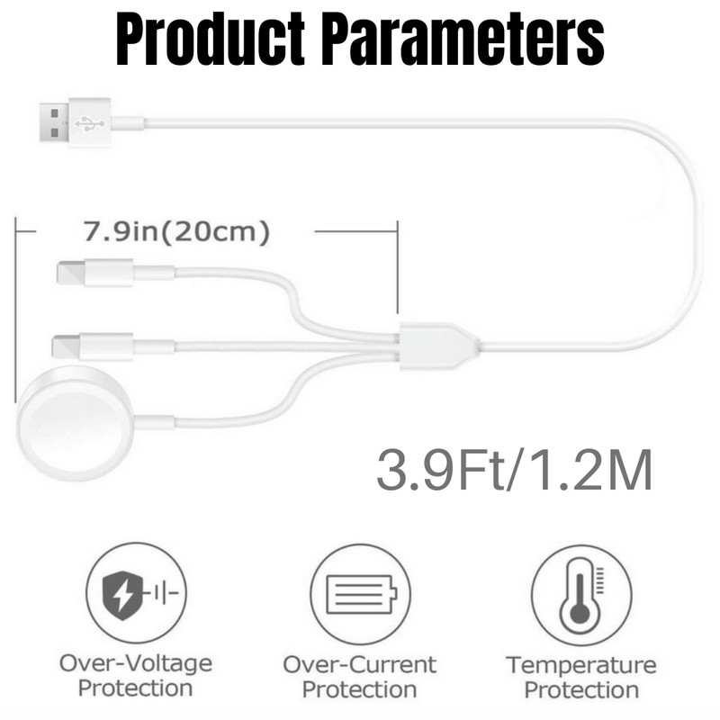 For Apple Watch iWatch SE 6 5 4 3 2 1 iPhone XR 3 in1 USB Magnetic Charger Cable gallery