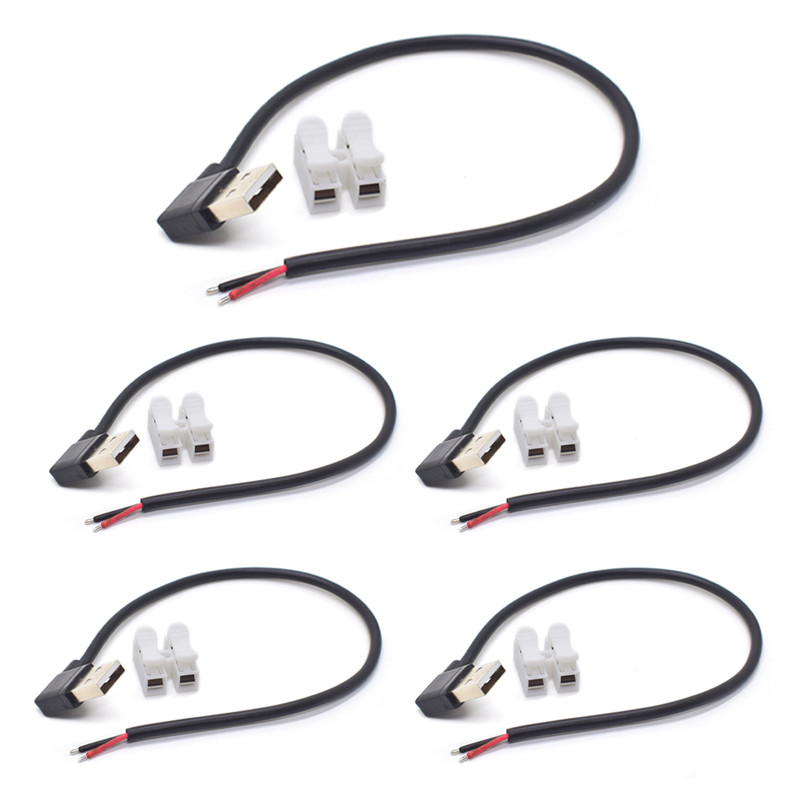5x 0.3M/1FT 90° USB Male to Bare Wire Cable 20AWG 5A 2pin Pigtail Cable USB2.0