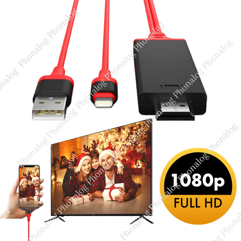 HDMI Mirroring AV Cable Phone to TV HDTV Adapter 1080P For iPhone 13 12 14 XR 8