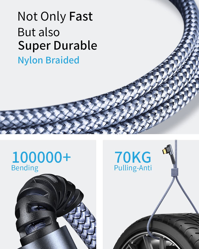 USB C Cable 3.2A【Upgraded 90°& Gold-Plated】, [4-Pack,10+6.6+3.3+1.6Ft] Type C Fa gallery