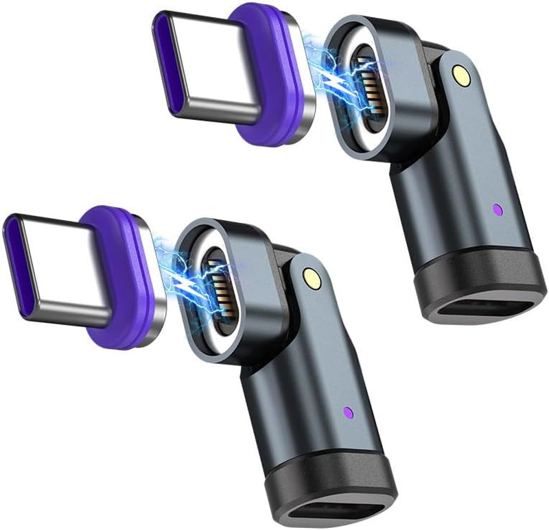 USB C Magnetic Adapter (2 Pack) USB Type C 180° Rotation Adapter 16PIN PD 240W R