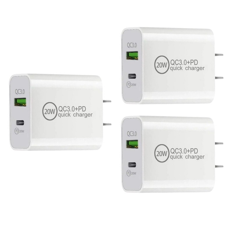 3 Pack 20W USB-C Fast Charger PD Type-C Cable For iPhone 15 16 17Air Pro Samsung