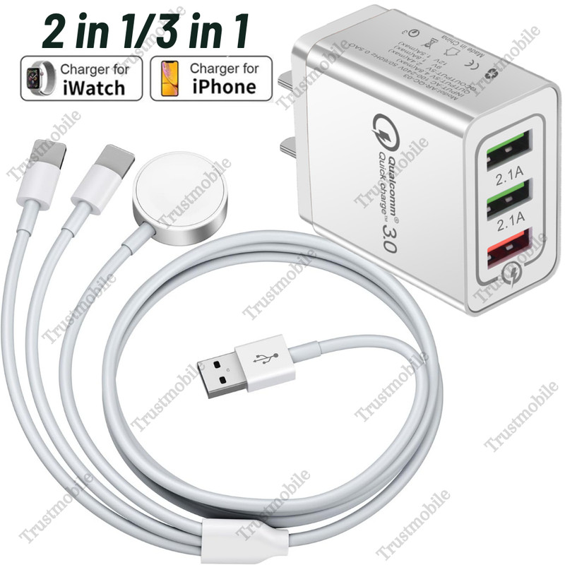 For iPhone Apple Watch 9 8 7 6 5 4 3 2 Magnetic Charger Adapter USB Cable Cord