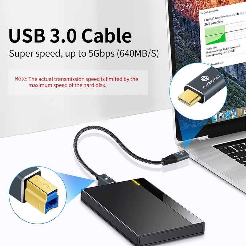USB C To USB B Cable 1.6 Ft Type C To Type B Male Printer Scanner Hub Cord gallery