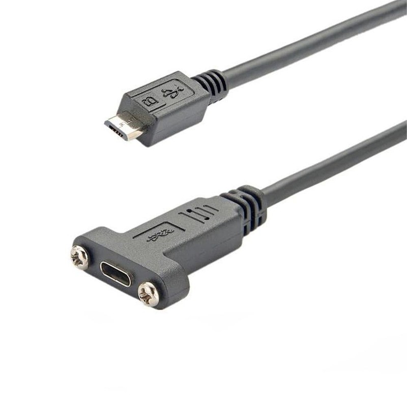 30cm MicroB To USB 3.1 TypeC Female Panel Mount Screw Locking Cable Cord