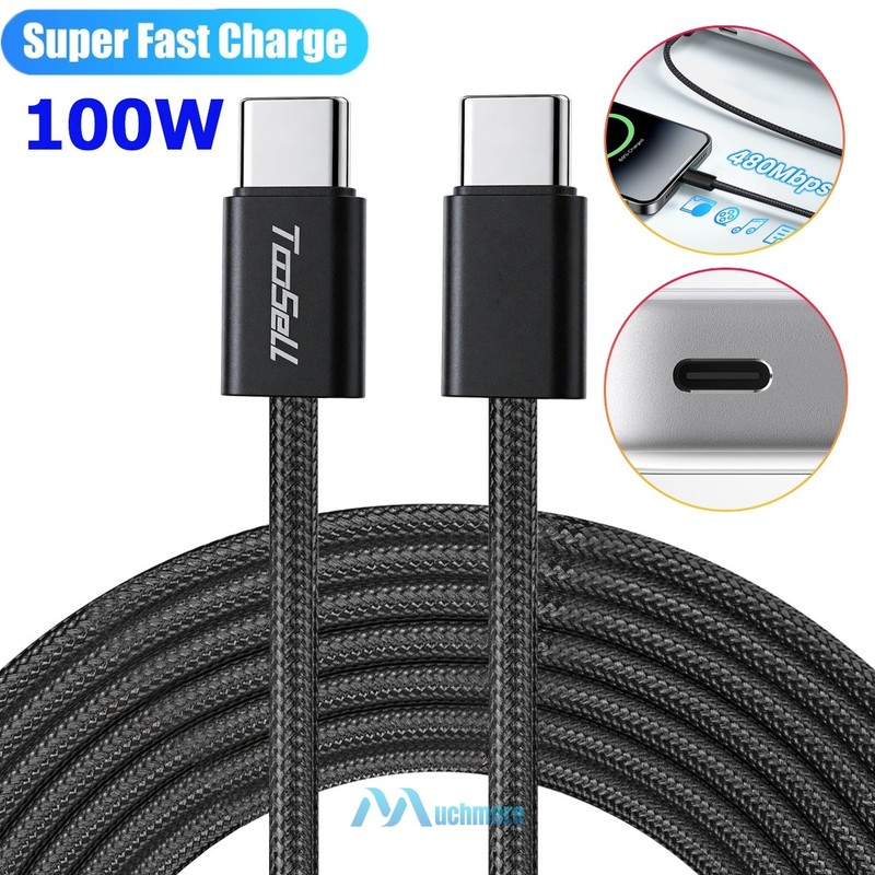 100W USB-C to USB-C Cable Fast Charger PD Nylon Cord For iPhone 16 17 Samsung